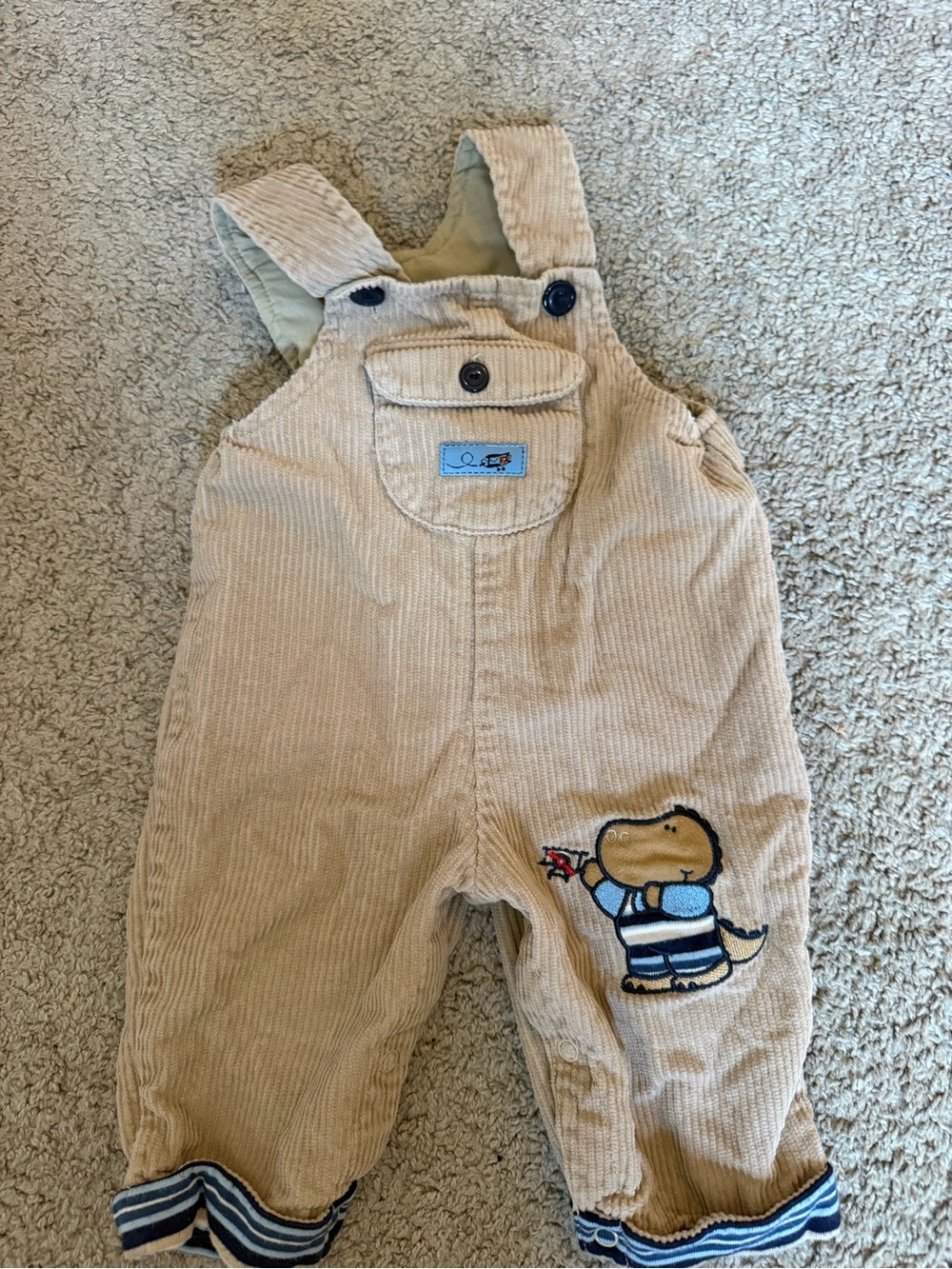 Corduroy Dinosaur Overalls in Tan for Kids